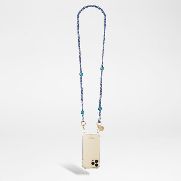 שרשרת לטלפון DELLA 120cm blue bandana jewelry chain with blue wooden beads and golden carabiners