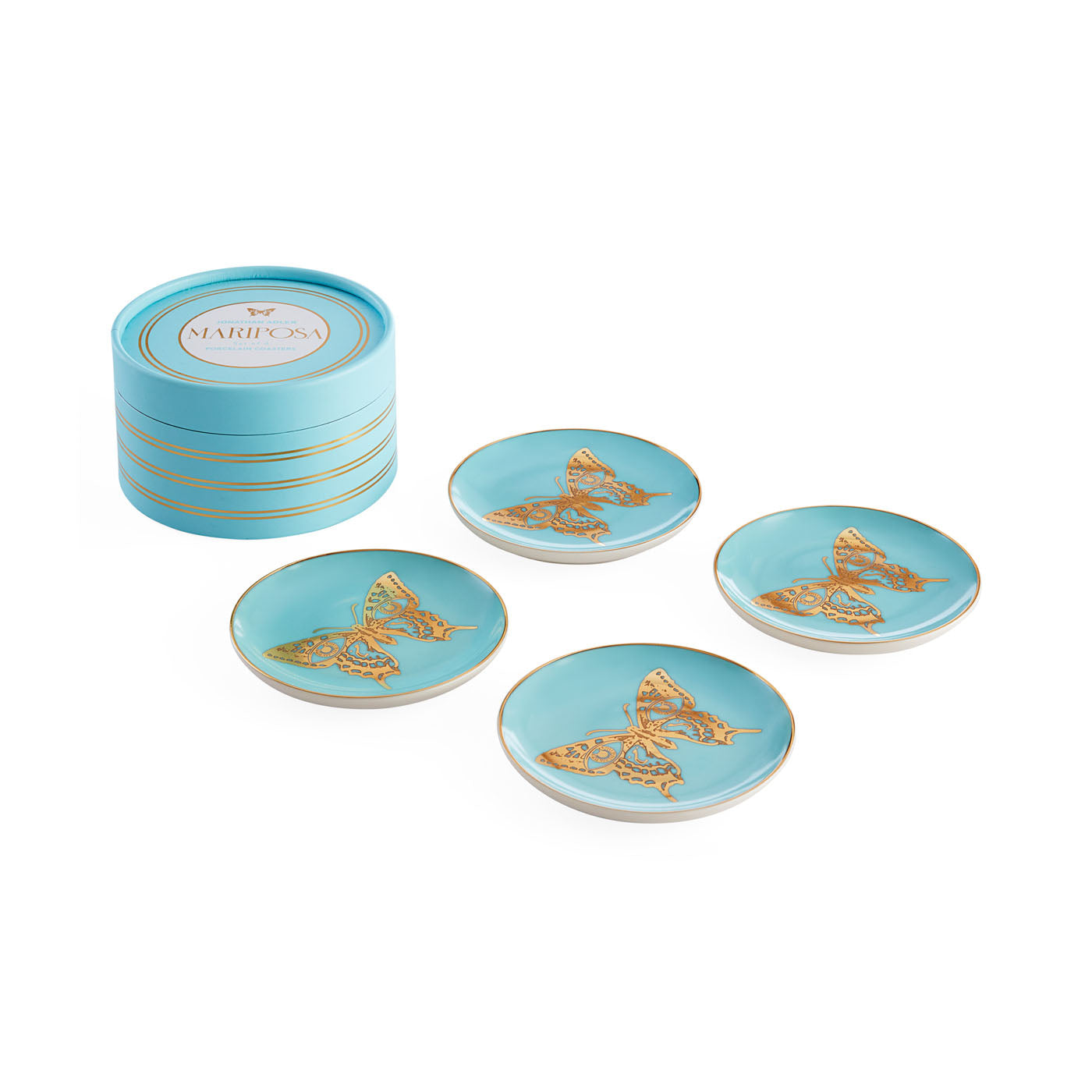 Jonathan Adler Mariposa Coasters - Set of 4 - Blue/Gold - 33165